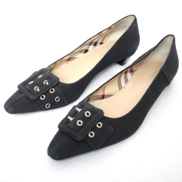 Burberry Black Pointed Toe Low Heel Pumps Sz 37.5 - Picture 1 of 7